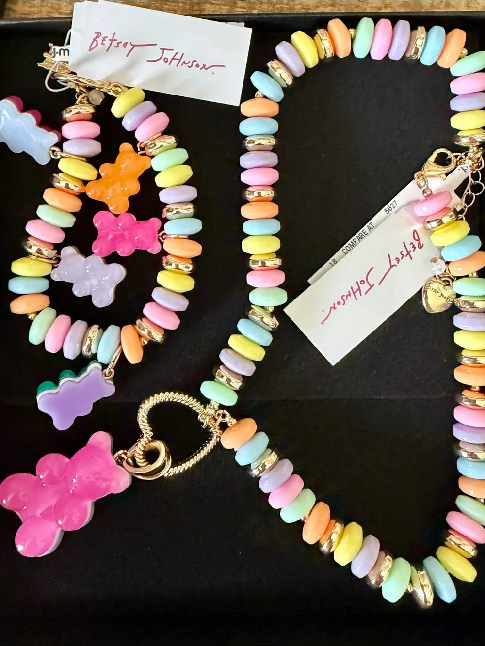 Betsey Johnson Pastel Gummy Bear Necklace and Bracelet Set - Multicolor